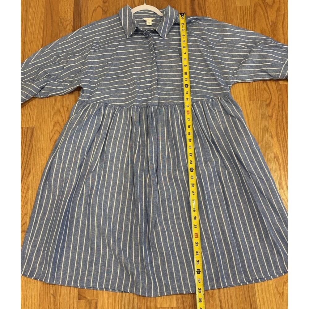 Caslon Shirt Dress Women's Large 3/4 Sleeve Blue Stripe Pockets Linen Blend NEW - Picture 4 of 11